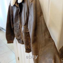 Vintage Dark Horse Distressed Leather Brown Bomber Jacket FITS AS LARGE