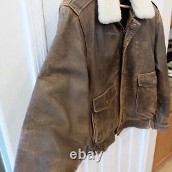 Vintage Dark Horse Distressed Leather Brown Bomber Jacket FITS AS LARGE