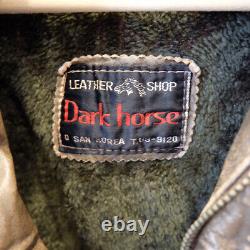 Vintage Dark Horse Distressed Leather Brown Bomber Jacket FITS AS LARGE