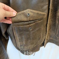 Vintage Dark Horse Distressed Leather Brown Bomber Jacket FITS AS LARGE