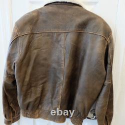 Vintage Dark Horse Distressed Leather Brown Bomber Jacket FITS AS LARGE