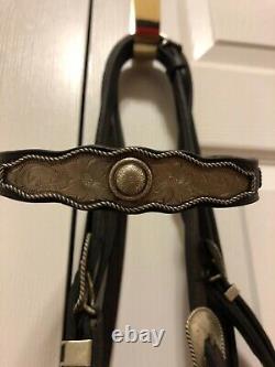 Vintage Dark Leather Alpaca Western Bridle Set 4 3/4'' D Bit & Split Reins Set