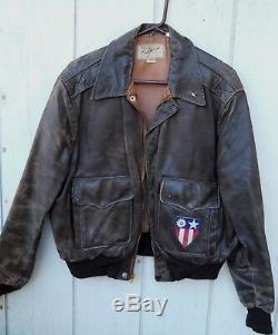 Vintage Distressed Brown Leather Horse Hide Zipper Jacket Men Size Med Hercules