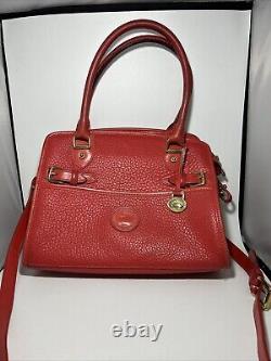 Vintage Dooney & Bourke Pebbled Leather Equestrian Buckle Satchel Bag Red rare