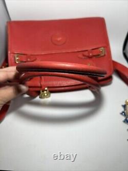 Vintage Dooney & Bourke Pebbled Leather Equestrian Buckle Satchel Bag Red rare