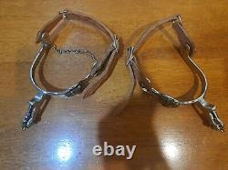 Vintage Double Hung Western Spurs Horse Head & Harness Leather Straps Unmarked