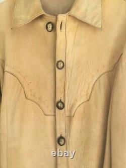 Vintage Elk Hide Leather Shirt Jacket Tooled Mens 40 Antler Button Funky Real A