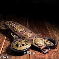 Vintage English Brass 10 Horse Medallions On 3 Leather Straps