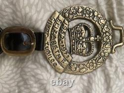 Vintage English Brass Horse Medallions on Leather Belt Elizabeth silver jubilee