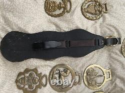 Vintage English Brass Horse Medallions on Leather Belt Elizabeth silver jubilee