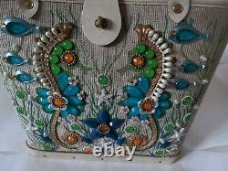 Vintage Enid Collins Sea Garden Purse Tote with Jeweled Sea Horses & Fish Signed