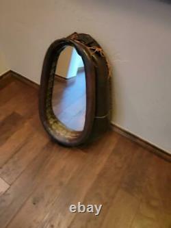 Vintage Equestrian Horse Collar Harness Brown Leather Strap Buckle Wall Mirror