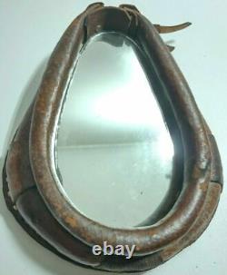 Vintage Equestrian Horse Saddle Wall Mirror Brown Leather Strap Buckle