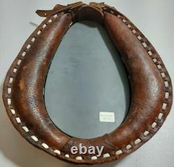 Vintage Equestrian Horse Saddle Wall Mirror Brown Leather Strap Buckle