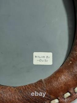 Vintage Equestrian Horse Saddle Wall Mirror Brown Leather Strap Buckle