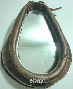 Vintage Equestrian Horse Saddle Wall Mirror Brown Leather Strap Buckle (3)