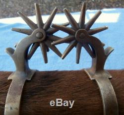 Vintage Etched Engraved Brass Jingle Bob Horse Cowboy Spurs/ Leather Straps