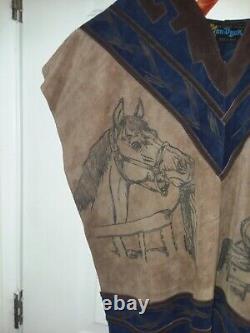 Vintage Etched Horses Heads Leather Made in Mexico PONCHO by Van Dyck XL