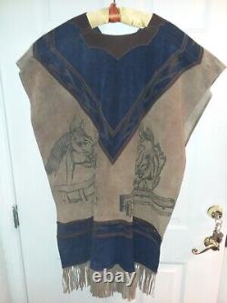 Vintage Etched Horses Heads Leather Made in Mexico PONCHO by Van Dyck XL