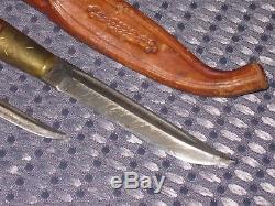 Vintage Finland Puukko 2 Horse Head Knife Knives W Leather Sheath Signed