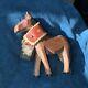 Vintage Folk Art Wooden Horse With Leather Strap Swiss Neck Bell