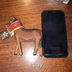 Vintage Folk Art Wooden Horse With Leather Strap Swiss Neck Bell