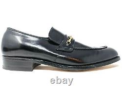 Vintage Footjoy FJ Mens 10D Black Leather Gold Horse Bit FJ Logo Dress Loafer