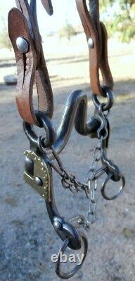 Vintage Forged Unusual Design Iron/Brass Horse Bit Leather Headstall