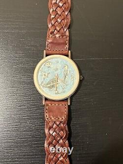 Vintage Fossil BW-6716 Sea Horse Shell Stone Face 1994 Very Rare Mens Watch