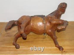 Vintage French Cladded Brown Leather Horse Figurine/Statue With Saddle & Bridle
