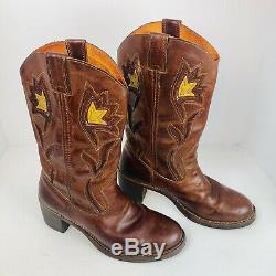 Vintage Frye Western Boho Boots 77395 Brown Floral Women's Size 10 B 3 Heel