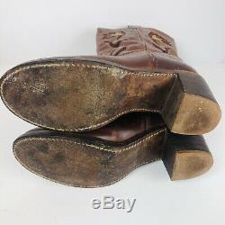 Vintage Frye Western Boho Boots 77395 Brown Floral Women's Size 10 B 3 Heel