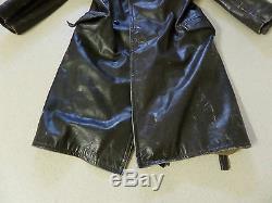 Vintage Full Length Brown Leather Jacket Double Breasted XL 1940-60s Poss Horse