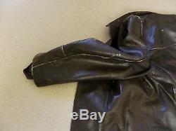 Vintage Full Length Brown Leather Jacket Double Breasted XL 1940-60s Poss Horse
