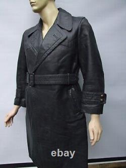 Vintage GERMAN Real Horse Hide Leather Officers Trench Coat WW2 size Small