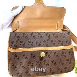 Vintage GUCCI 70's Horsebit Pattern Shoulder Bag Canvas Brown