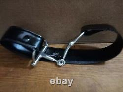 Vintage GUCCI Black Patent Leather Belt with Silver Horse Bit Buckle 29