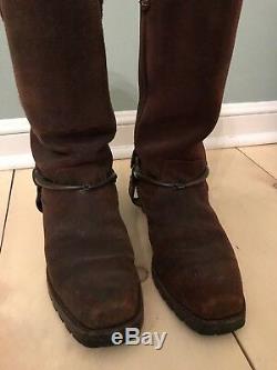 Vintage GUCCI Brown Leather Tall Equestrian Riding Boots Brass Harness Size 38 8