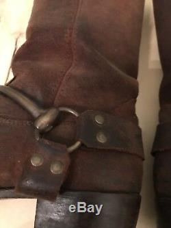 Vintage GUCCI Brown Leather Tall Equestrian Riding Boots Brass Harness Size 38 8