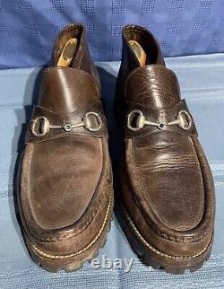 Vintage GUCCI Horse-bit Men's Distressed Brown Ankle Loafer Boots Size 11