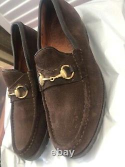 Vintage GUCCI Loafers Men's Horse bit Mocha Brown Suede Lug Sole 9.5D