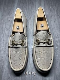 Vintage GUCCI Men's Horse-bit Leather Ivory Loafers 1953 SIZE 8.5/ EURO 42.5