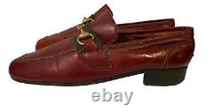 Vintage GUCCI Men's Red Leather Gold Tone Horse Bit Loafers Size 40 US 7 Italy