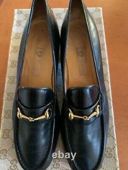 Vintage GUCCI Navy Leather Horse Bit Classic Loafers with Box Women's Size 7