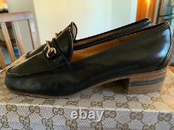 Vintage GUCCI Navy Leather Horse Bit Classic Loafers with Box Women's Size 7