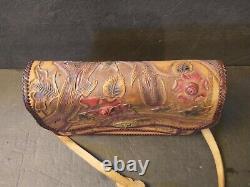 Vintage Genuine Hand Tooled Leather Purse Made In Mexico Rose Horses Mid Century