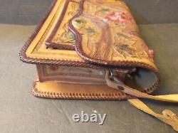 Vintage Genuine Hand Tooled Leather Purse Made In Mexico Rose Horses Mid Century