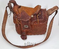 Vintage Genuine Leather Western Style Horse Saddle Purse