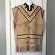 Vintage Genuine Suede Leather Poncho Cape with Fringe & Horse Detail Front / Back