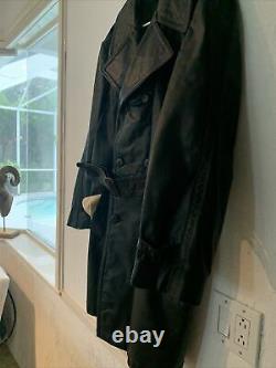 Vintage German Black Military Horse Leather WW2 Trench Coat Sz 44